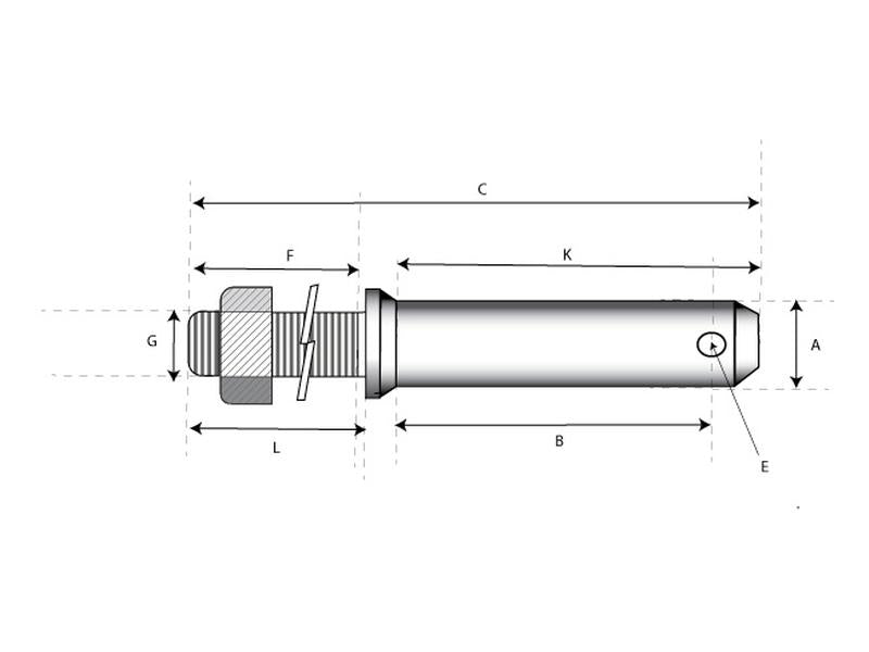 S.202 Lower link implement pin 28x137mm, Thread size 7/8x35mm Cat. 2 (Ø28mm)