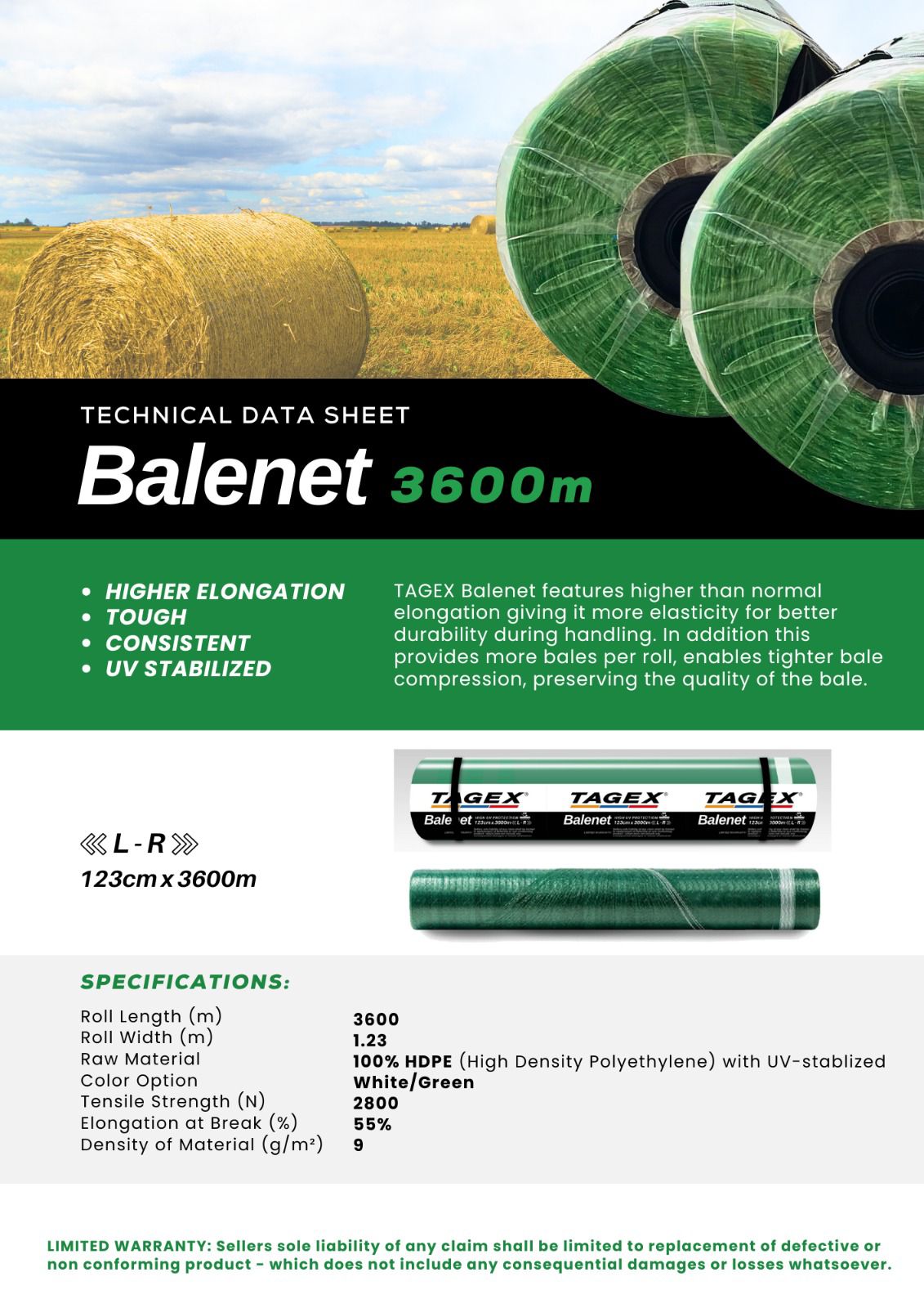 Balenet 3600m x 1.23m