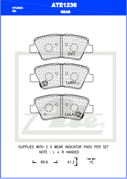 ATE1236 Rear Brake Pads Hyundai Accent & Kia Rio
