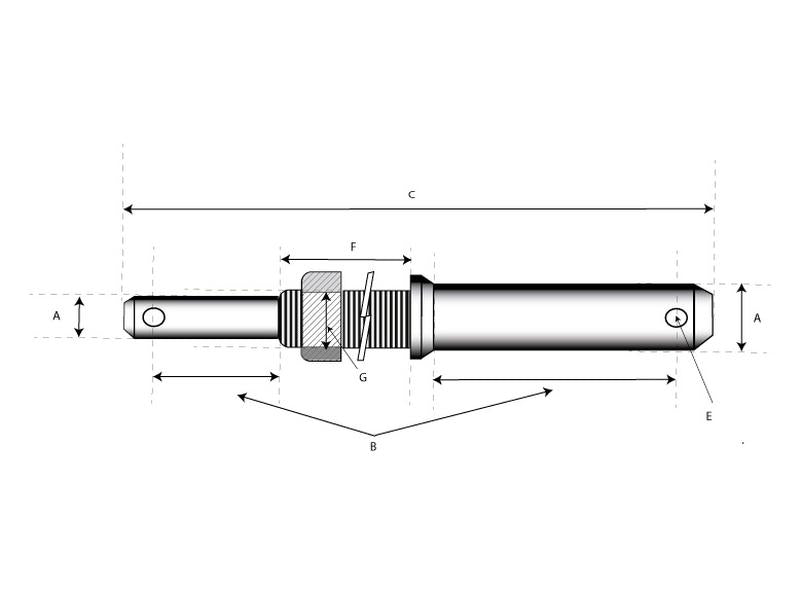 S.205 Lower link implement pin dual 22 - 28x203mm, Thread size 7/8x57mm Cat. 1/2 (Ø22/28mm)